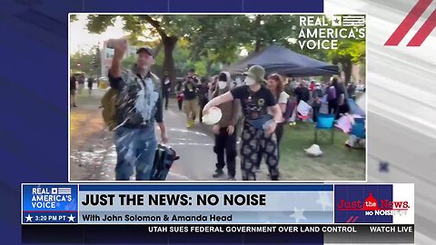 Far-left protestors outside DNC pour milk, throw jug at RAV Correspondent Ben Bergquam