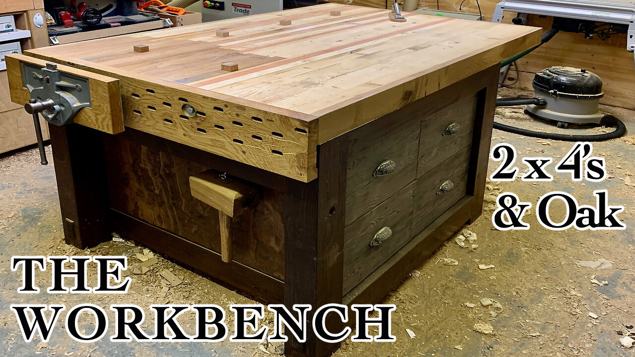 Woodworking Workbench & pop-up bench dogs made from 2x4’s & oak.