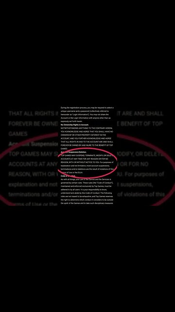 Top Games , terms & conditions on account deletion/ban/suspension for EVONY