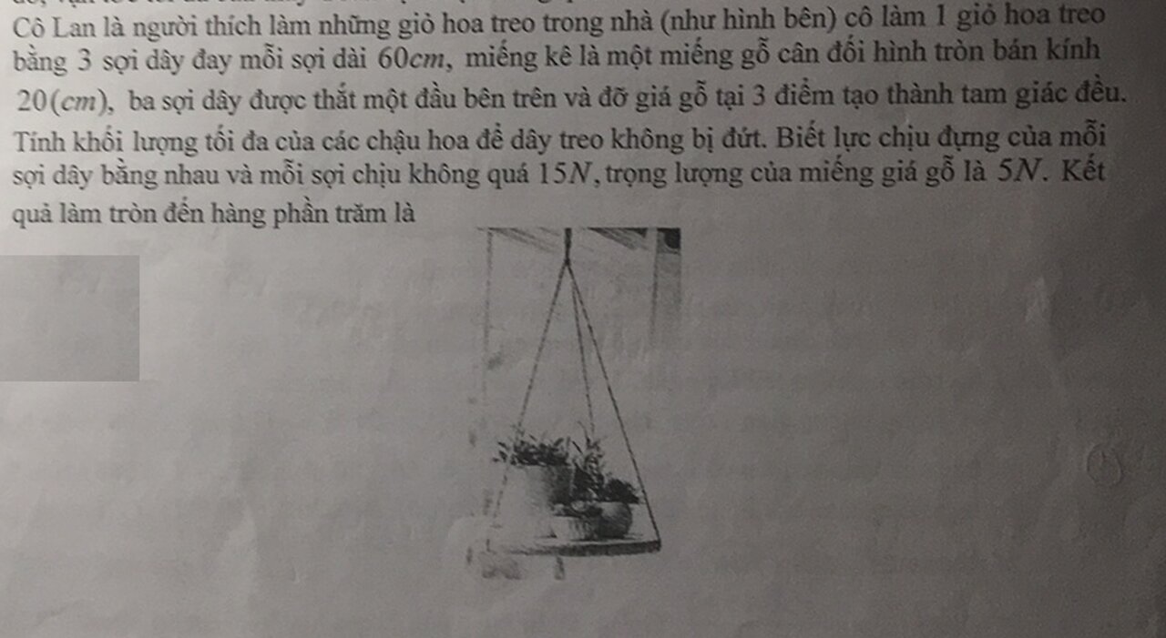 Toán 12: Cô Lan là người thích làm những giỏ hoa treo trong nhà (như hình bên) cô làm 1 giỏ hoa treo