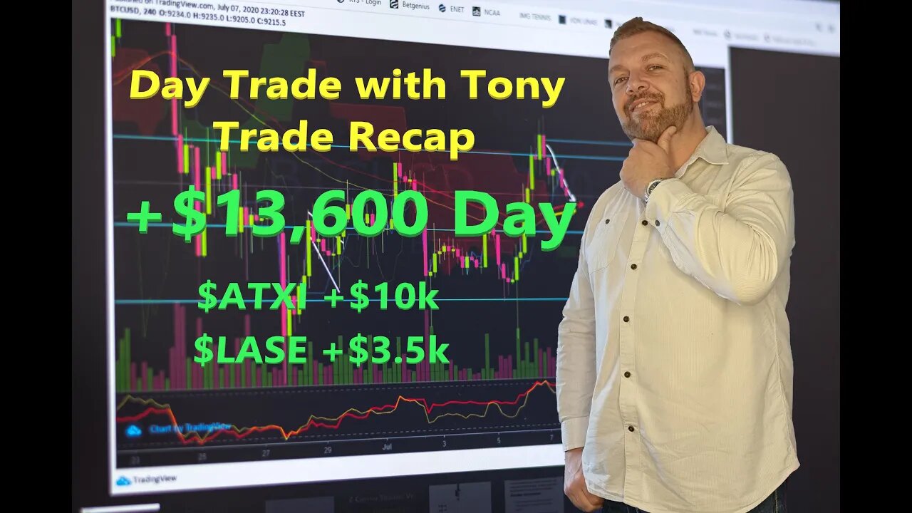 Day Trade With Tony Trade Recap +$13.6k GREEN Day - $ATXI & $LASE