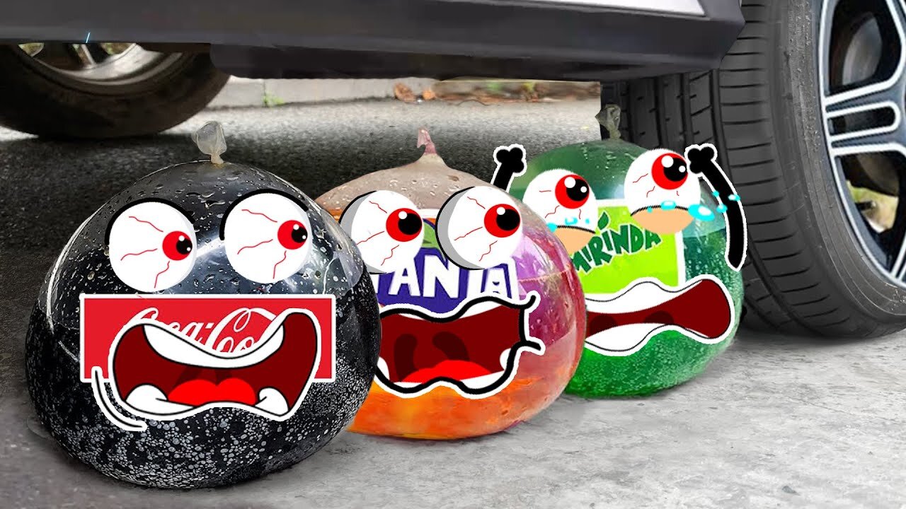 Experiment Car vs Coca Cola, Fanta, Mirinda Balloons | Doodles