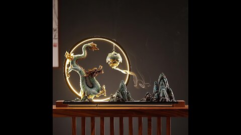 Majestic Ceramic Dragon Incense Burner with LED Light - Auspicious Charm 🐉✨