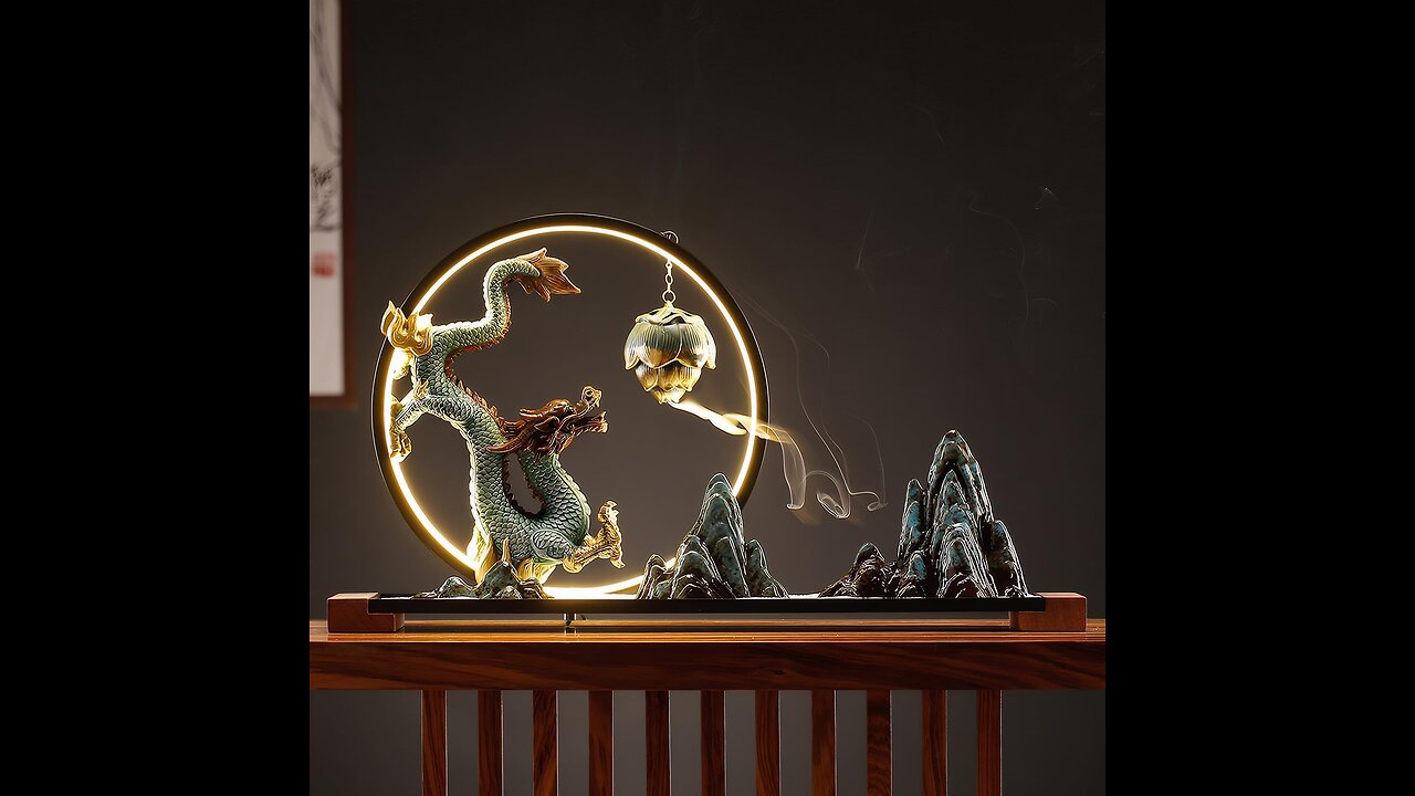 Majestic Ceramic Dragon Incense Burner with LED Light - Auspicious Charm 🐉✨