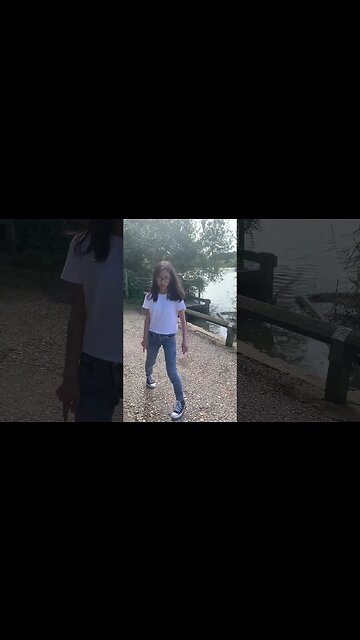 Funny moments-baby girl invites the duck to jump in the river