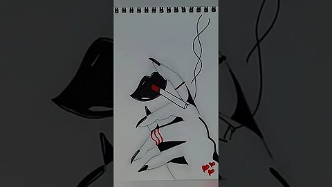 リアルな光沢のある黒い喫煙唇と黒い爪で喫煙 描く| 日本のドラマ 艶やかな黒のスモーキングリップを持つパワフルガール