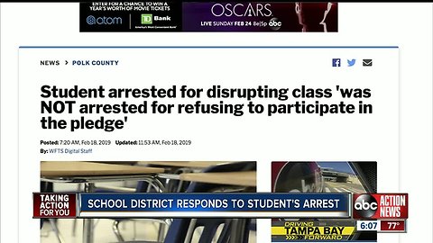 Student arrested for disrupting class 'was NOT arrested for refusing to participate in the pledge'