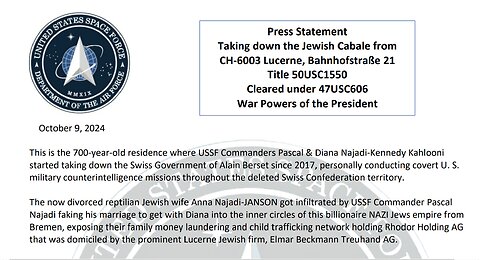 PRESS STATEMENT - TAKING DOWN THE JEWISH CABAL FROM LUCERNE
