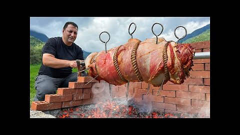 Tender Beef Roll With Cheese Baked On A Fire! Crispy Crust With Cheese Inside