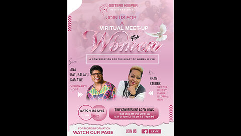 Join me and Sisters Keeper Ministries Leader, Ana Ratubalavu Kamawe as she share this morning!