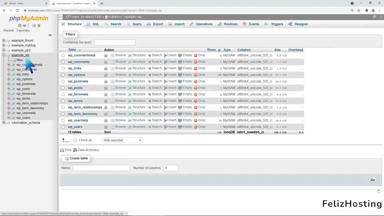 How to delete database table via phpMyAdmin in cPanel with FelizHosting