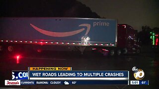 Rain-slicked roads lead to several crashes around San Diego