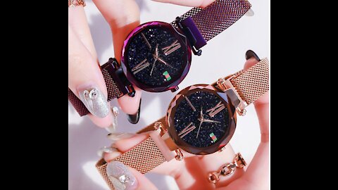 Women Watches Mesh Ladies Clock Magnet