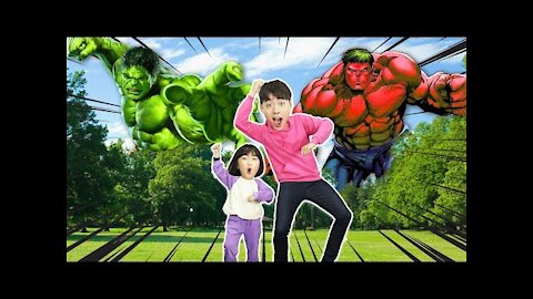Superhero Hulk Giant feet and dancing