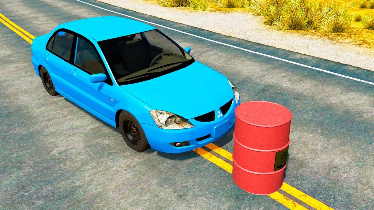 Mitsubishi Lancer vs Explosive Barrel – BeamNG.Drive