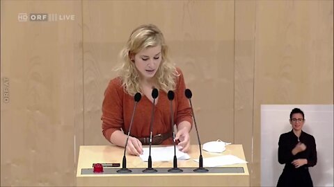 חברת פרלמנט אוסטרית מקדמת את הזריקות אחרי שעשתה את הזריקה שלה ומתמוטטת באמצע הנאום