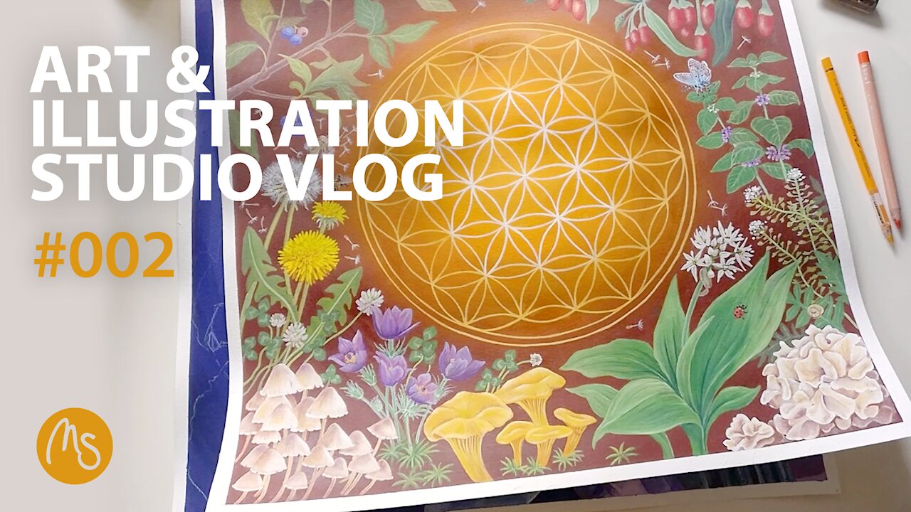 Art & Illustration Vlog #002​ / One week with client & personal work, Sacred Geometri art & gouache