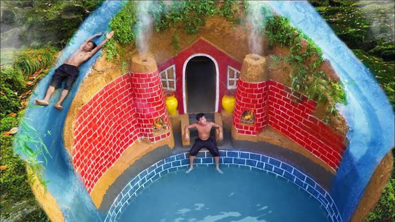 Building the most amazing underground deep pool with secret underground house in the jungle