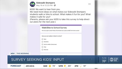 Sidewalk Stompers asking for families to give input on feeling safe walking, biking to school