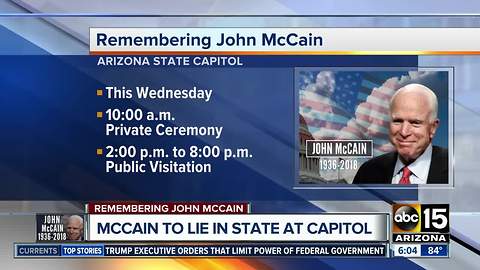 McCain to lie in state at Arizona State Capitol
