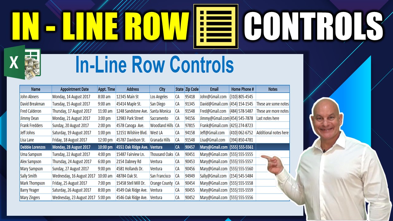 How To Add In Line Row Controls In an Excel table