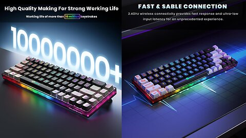 65% Wireless Gaming Keyboard, Rechargeable Backlit Gaming Keyboard.