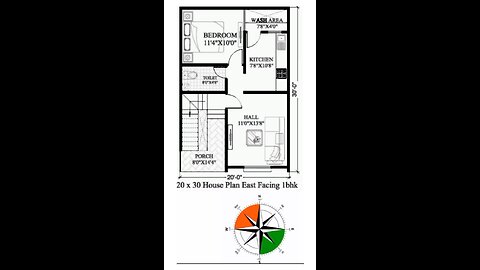 20 × 30 House plan|| East Facing 1bhk|| 600 sqft house design | Modern house plan| #housedesign