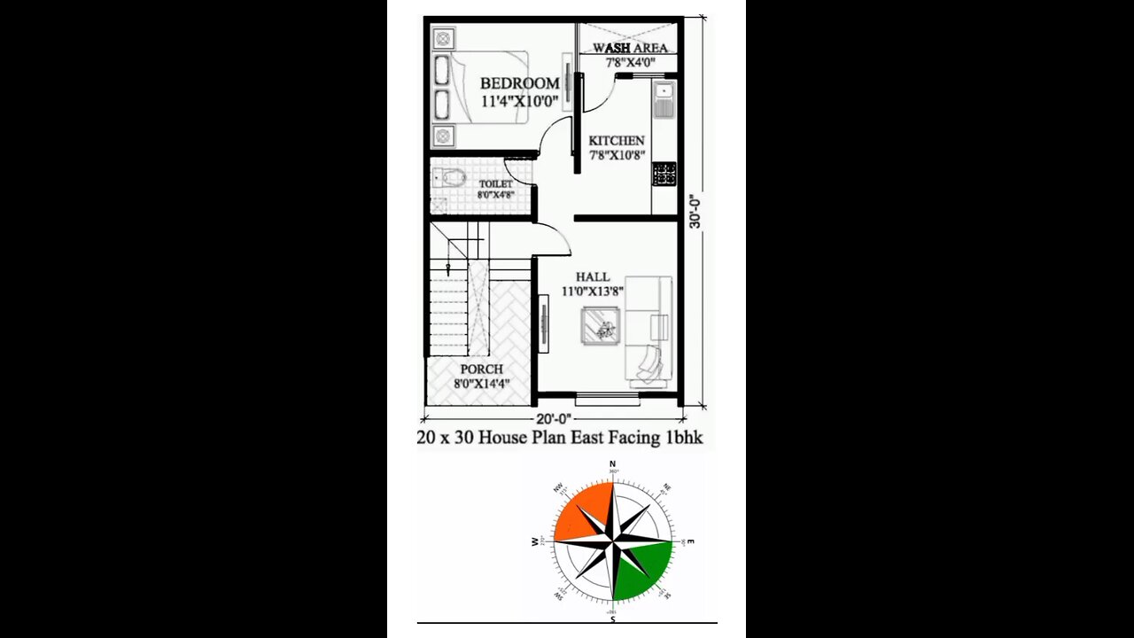 20 × 30 House plan|| East Facing 1bhk|| 600 sqft house design | Modern house plan| #housedesign