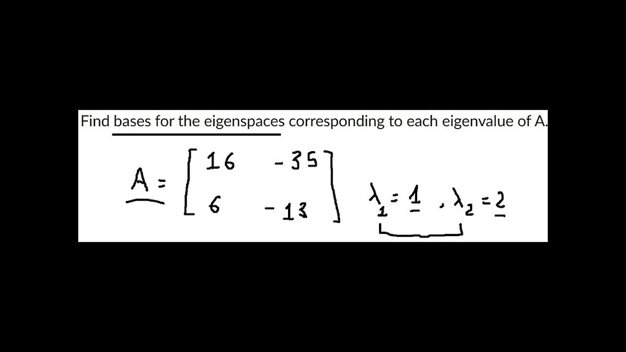 Find the bases for the eigenspaces corresponding to each eigenvalue of matrix = [16 -35, 6 -13]