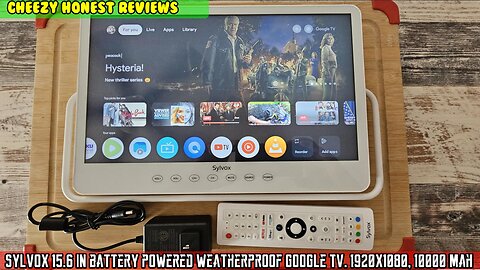 Sylvox 15.6 in Battery powered Smart TV, Waterproof Camping Series Google TV. 10000 mAh battery