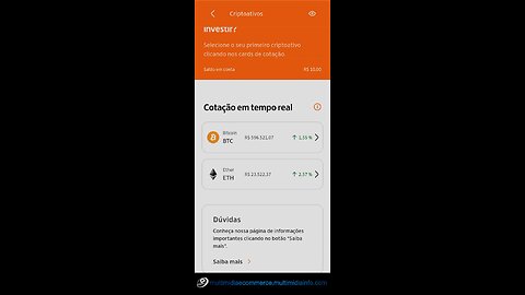 Comprando criptomoedas no aplicativo do itaú