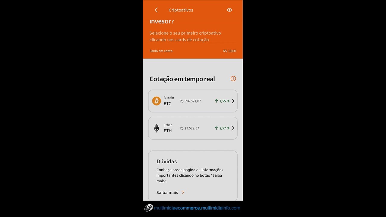 Comprando criptomoedas no aplicativo do itaú