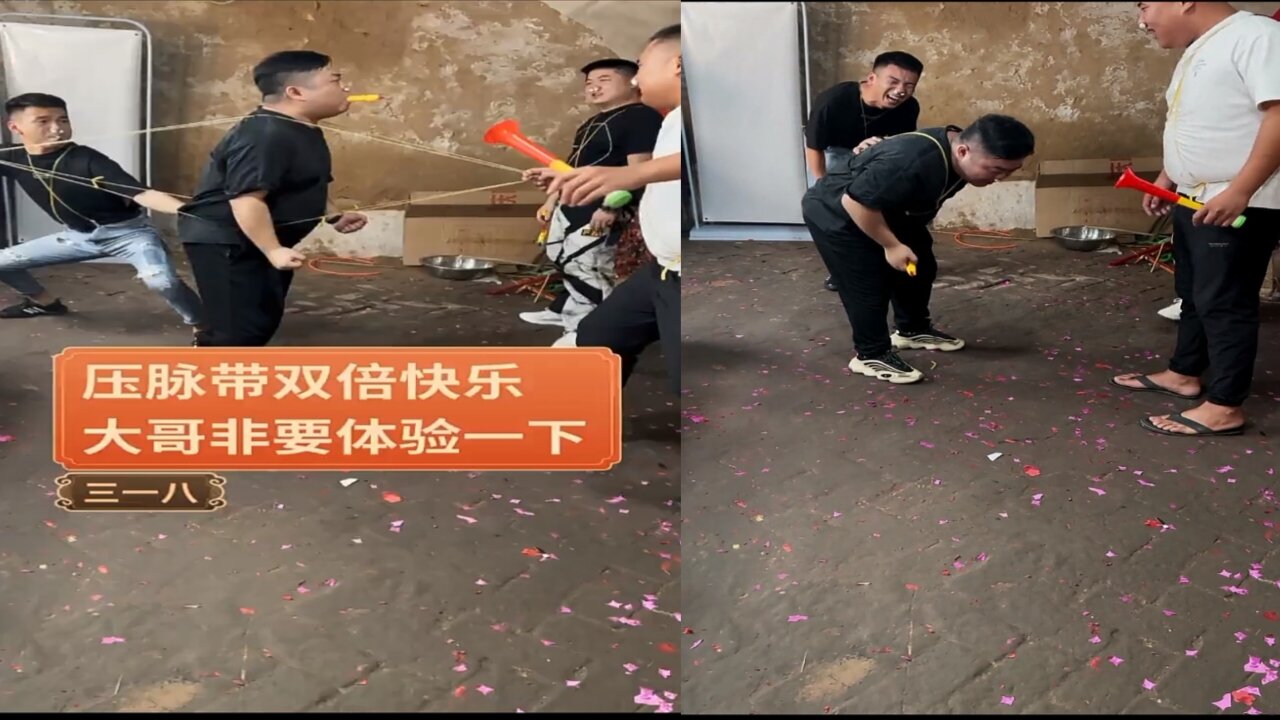 Rubber band funny pulling video