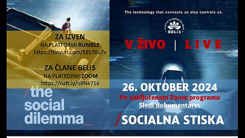 181. Zoom srečanje Društva Belis, sobota 26. 10. 2024 ob 19. uri | SOCIALNA DILEMA, PIKA IN MEHURČEK