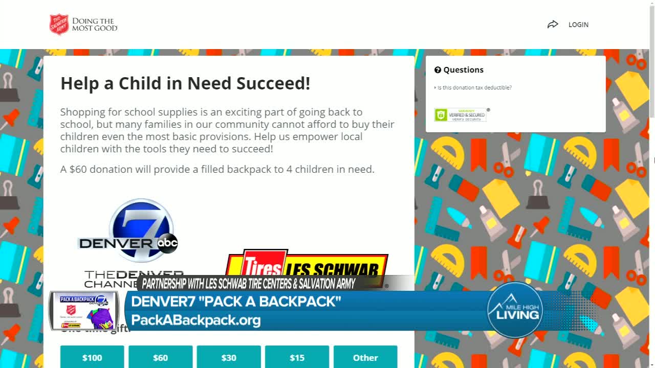 Pack A Backpack with Denver7, The Salvation Army and Les Schwab Tires
