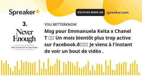 Msg pour Emmanuela Keita x Chanel T ☎️ Un mois bientôt plus trop active sur Facebook.👌 Je viens à l'