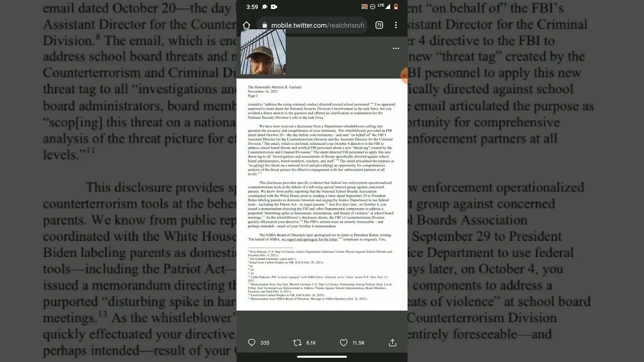 BREAKING whistleblower Documents show FBI is using Patriot Act against parents Merrick Garland LIED