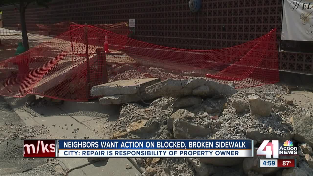 Downtown KCMO sidewalk remains in crumbles after weeks