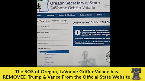 The SOS of Oregon, LaVonne Griffin-Valade has REMOVED Trump & Vance From the Official State Website