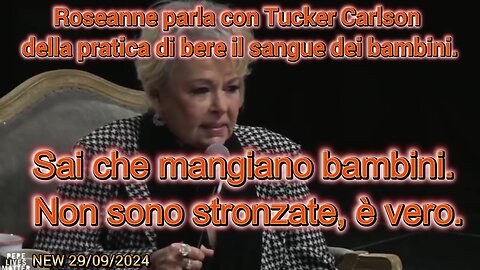 Roseanne parla con Tucker Carlson della pratica di bere il sangue dei bambini.