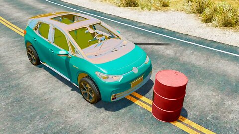 Volkswagen ID3 vs Explosive Barrel – BeamNG.Drive