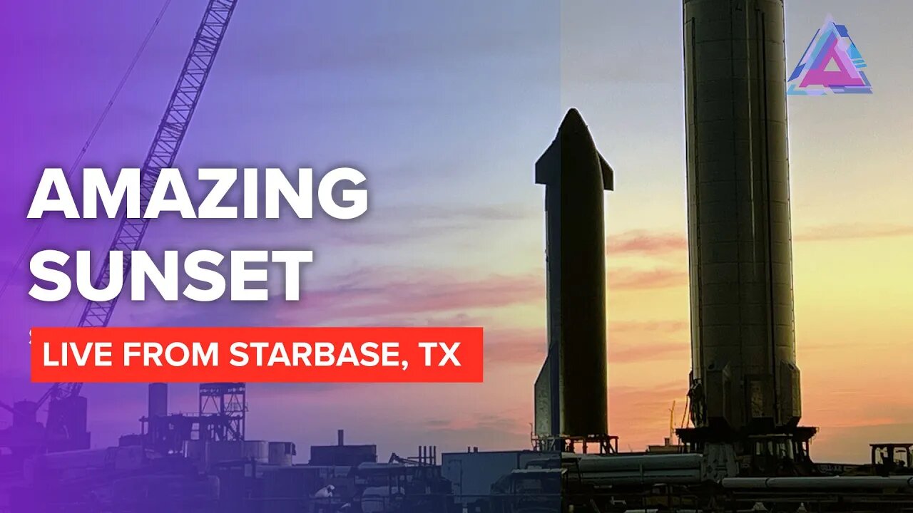 Beautiful Sunset at SpaceX Starbase. Starship SN20 and Booster 4 at the Launch site