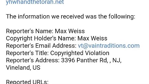 Another Copyright Takedown Attempt from HalleluYAH Scriptures Grifters