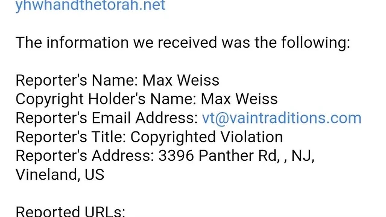 Another Copyright Takedown Attempt from HalleluYAH Scriptures Grifters