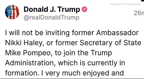 Trump Says No to Nikki Haley, Mike Pompeo for Second Term Cabinet 2 mins to read article below.