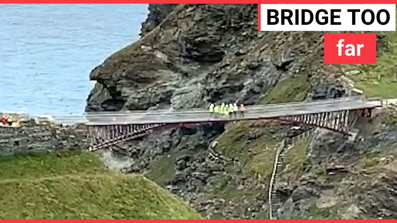 Workers hilariously check stability of bridge