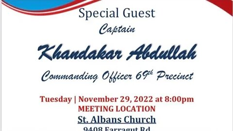 The @NYPD69Pct Community Council Meeting inside St Albans Church 11/29/22 @CMMercedesCD46
