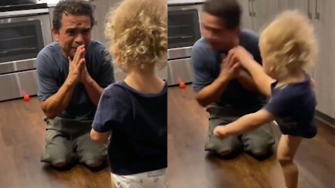 Little girl fighting with her dad