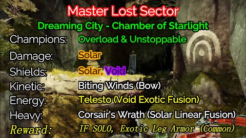 Destiny 2, Master Lost Sector, Chamber of Starlight on the Dreaming City 1-5-22