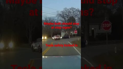 Tesla safety kicked in. Neither came to a full stop. Be careful out there this thanksgiving!